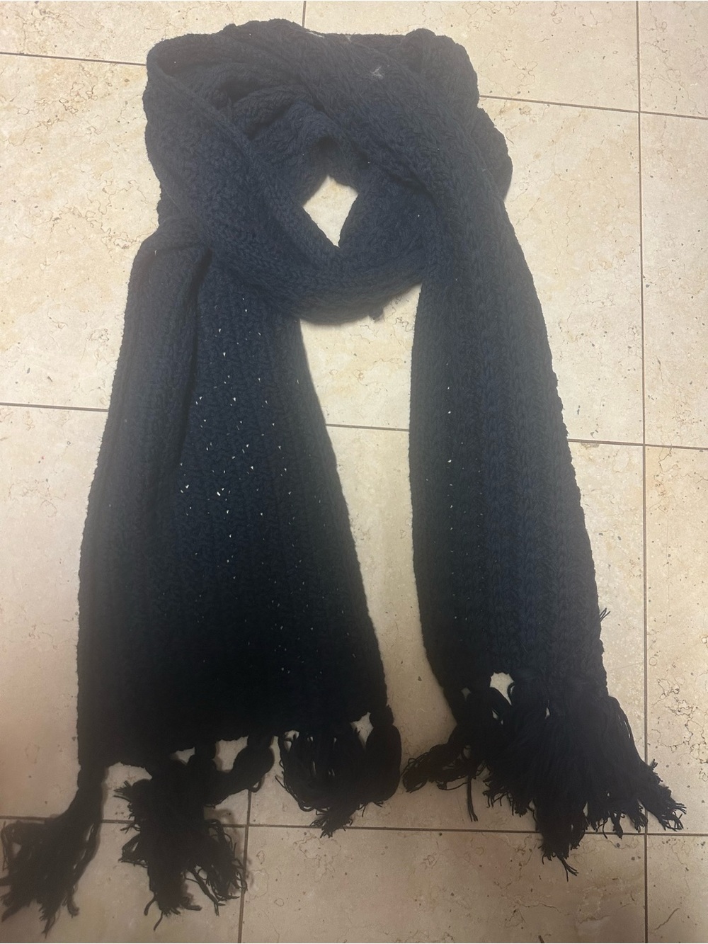 The Gap Navy Long Cable Knit Yarn Thick Winter Scarf with Tassels